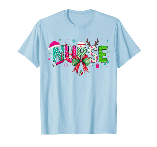 Christmas Nurse Stethoscope Xmas Coquette Bow Nursing School T-Shirt