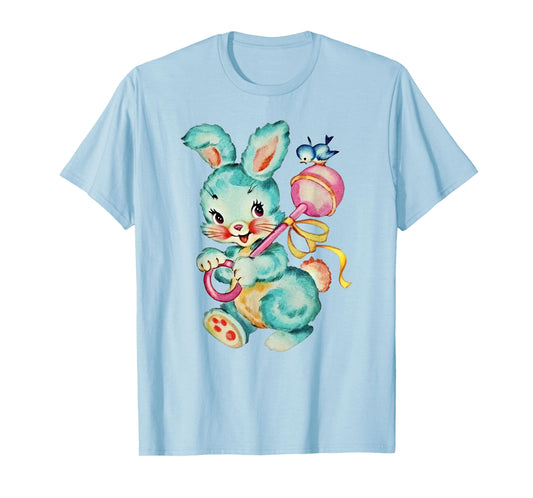 Vintage Easter Cute Bunnny And Bird Spring Retro Vintage T-Shirt