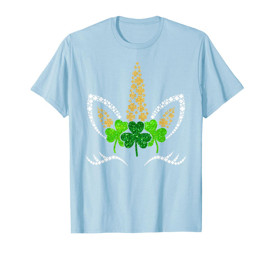St Patricks Day Unicorn Face Shamrock Pattys Toddler Girls T-Shirt