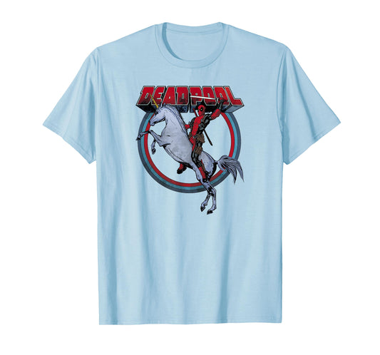 Marvel Deadpool Riding A Unicorn Circle Graphic T-Shirt C2 T-Shirt