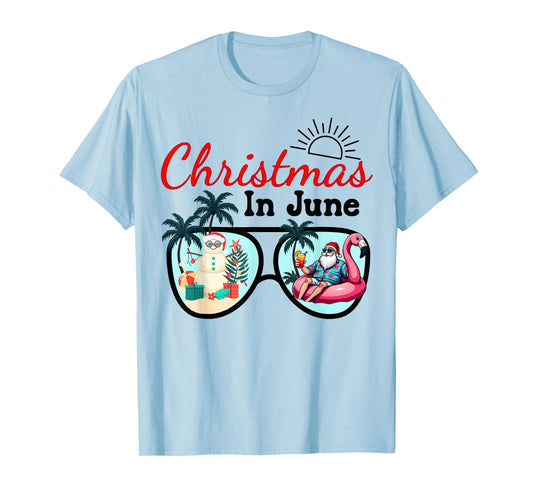 Vacation Christmas In June Sunglasses Santa Flamingo Summer T-Shirt
