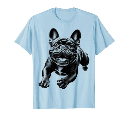 Cheerful Black French Bulldog in Jump Men Women Kids T-Shirt