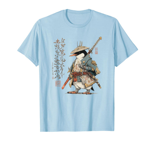 Japanese Woodblock Art Penguin Samurai Animal T-Shirt