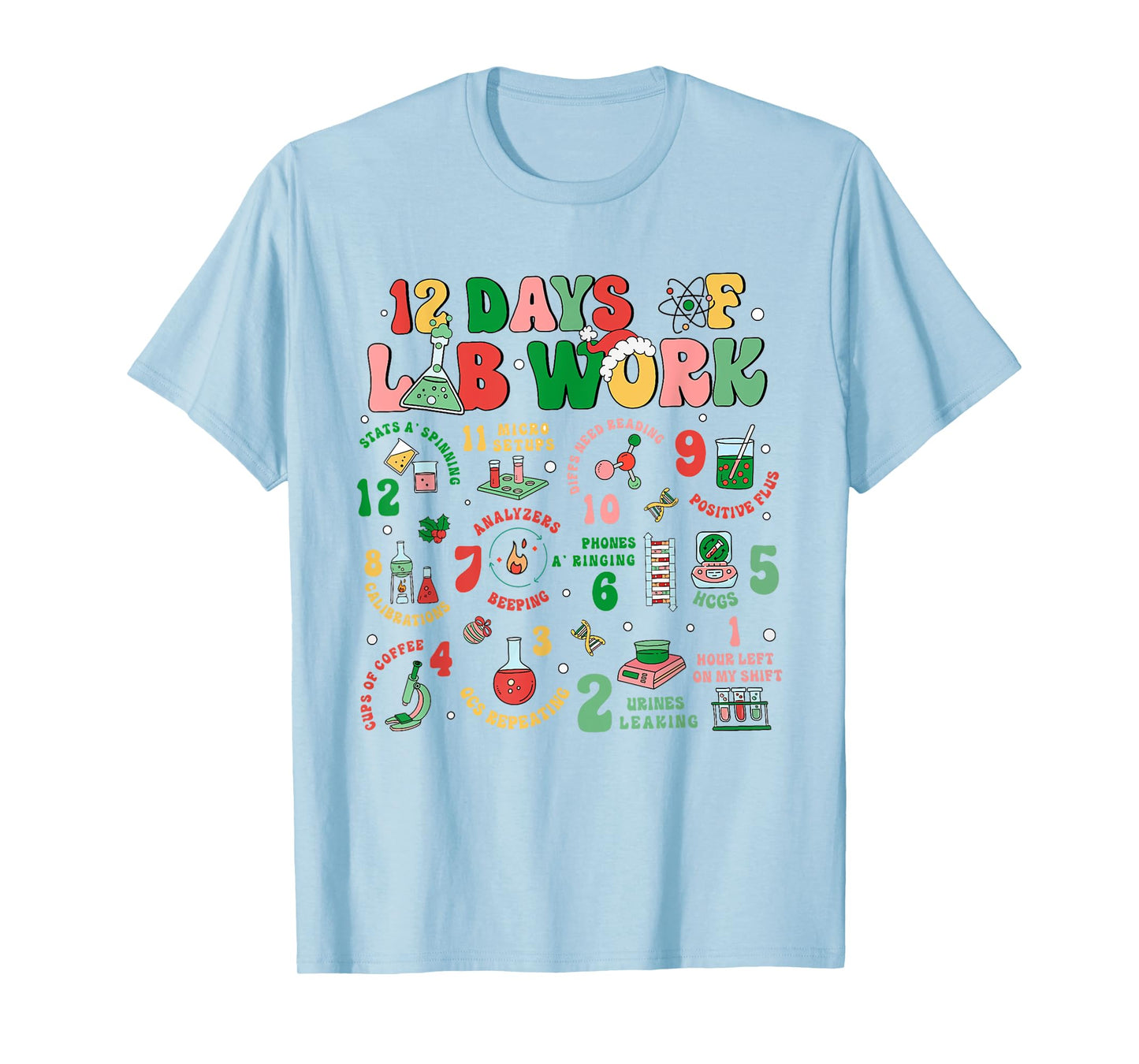 Lab Technician Christmas Gifts Unisex-Adults T-Shirt, Lab Tech Christmas, Medical Lab Science, White, Small, Short Sleeve