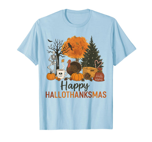 Halloween Thanksgiving Christmas Turkey Happy HalloThanksMas T-Shirt