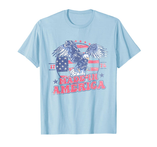 Women Retro Made In America 4th Of July Eagle Patriotic T-Shirt