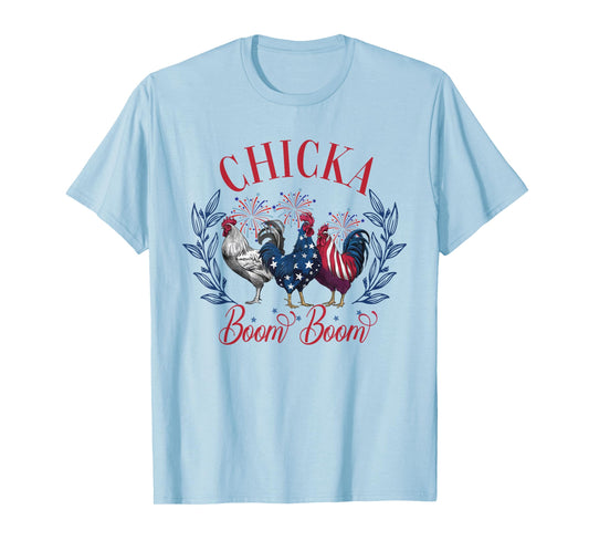 Chicka Boom Boom Cute Chicken Retro 4th of July America T-Shirt for Women Men
