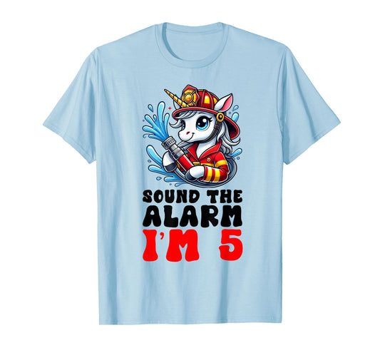 Unicorn Firefighter Fireman Kids 5th Birthday 5 Year Old T-Shirt