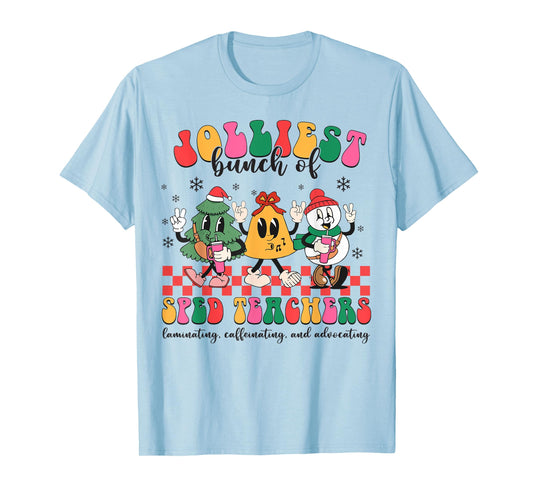 Christmas Jolliest Bunch Of Sped Teachers Cute Groovy Xmas T-Shirt