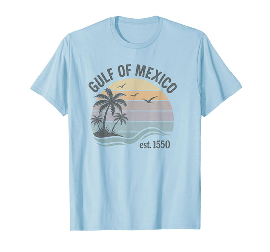 Gulf of Mexico Est. 1550 Pastel Retro Beach Sunset T-Shirt