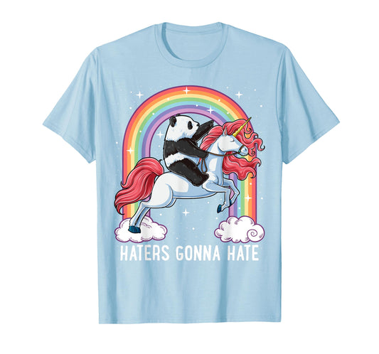 Panda Riding Unicorn Funny Haters Gonna Hate Pandicorn Girls T-Shirt
