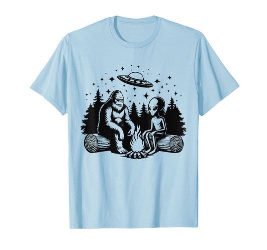 Bigfoot And Alien Campfire Gifts For Outdoor Lovers T-Shirt