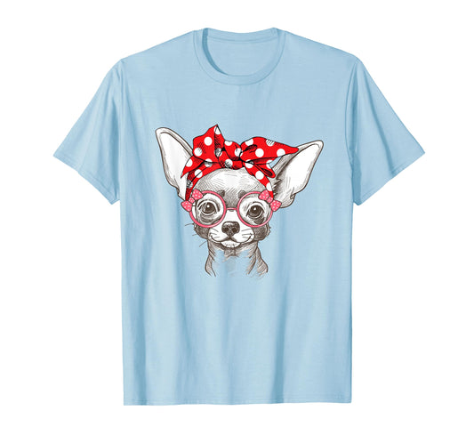 Funny Cute Chihuahua Mom Wears Bandana T-shirt