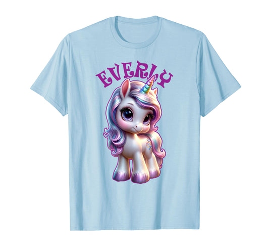 Everly Cute Unicorn Design for Girls Name Everly T-Shirt
