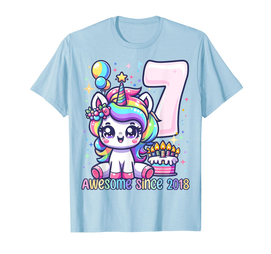 Unicorn 7th Birthday 7 Year Old Unicorn Party Girls Outfit T-Shirt