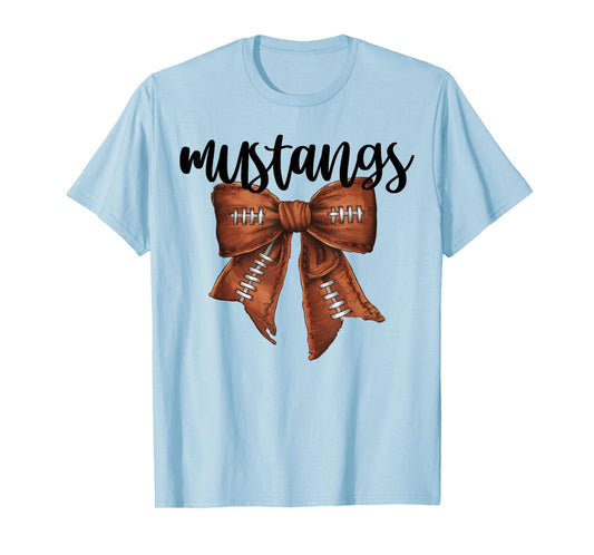 Mustangs Football Bow School Spirit Team Mascot Game Night T-Shirt