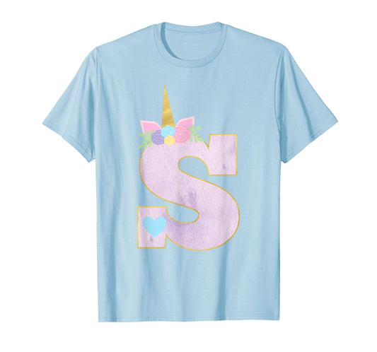 Girls Unicorn with Letter S Initial Monogram for Birthday T-Shirt