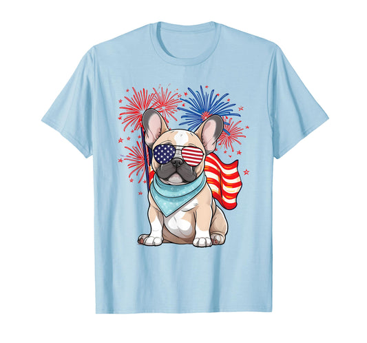French Bulldog American Flag Frenchie Patriotic 4th of July T-Shirt for Women Kids Men