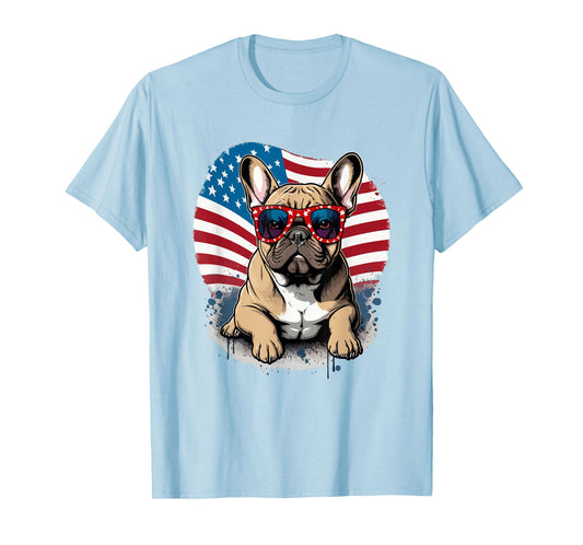 US Flag 4th July French Bulldog Sunglasses T-Shirt for Men Women