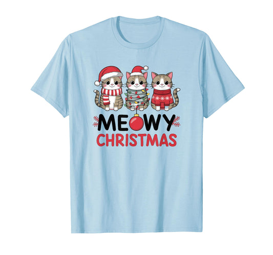 Meowy Christmas Cute Cat Merry Xmas Holiday Graphic Men Women Kids T-Shirt