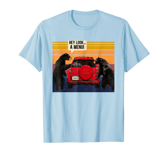 hey look the menu mountains forest camping wilderness bear T-Shirt