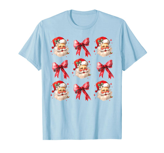 Retro Coquette Santa Red Bows Christmas For Women Girl T-Shirt
