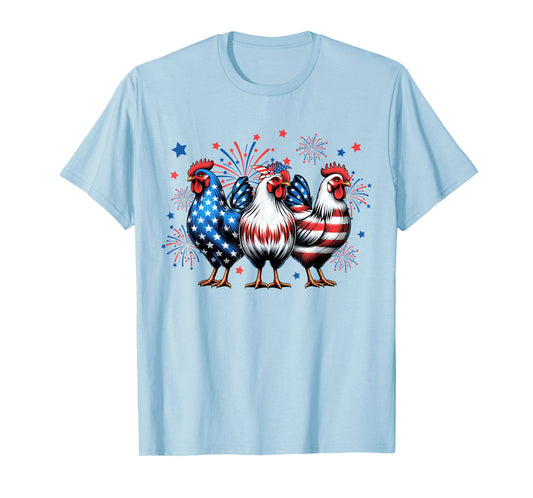 Red White Blue Chicken USA Flag Firework 4th Of July T-Shirt