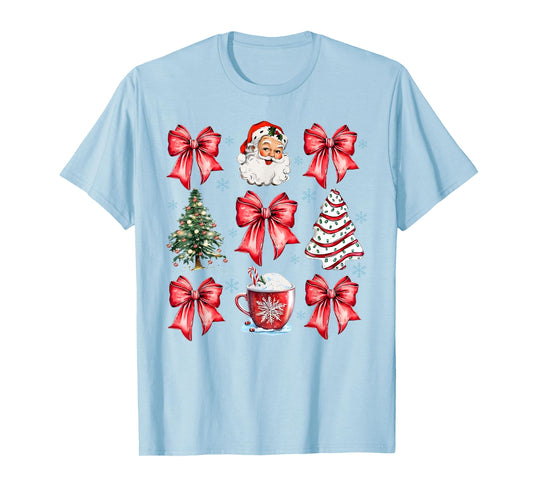 Retro Christmas Coquette Bow Santa Coffee Cake Holiday Women T-Shirt
