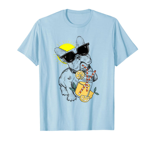 Funny French Bulldog Glasses Summer Lemonade Gift T-Shirt for Men Women Kids