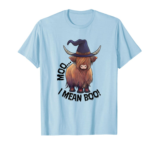 Moo I Mean Boo Halloween Highland Cow Witch Cow Lover Farm T-Shirt