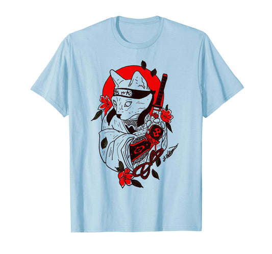 Japanese Samurai Cat Katana Ninja Kitty Tattoo Style T-Shirt