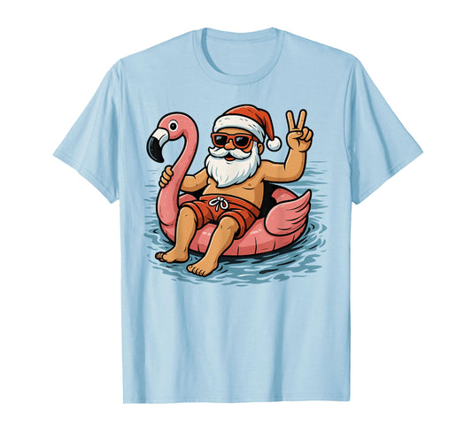 Christmas In July Santa Flamingo Summer Xmas Boys Kids T-Shirt