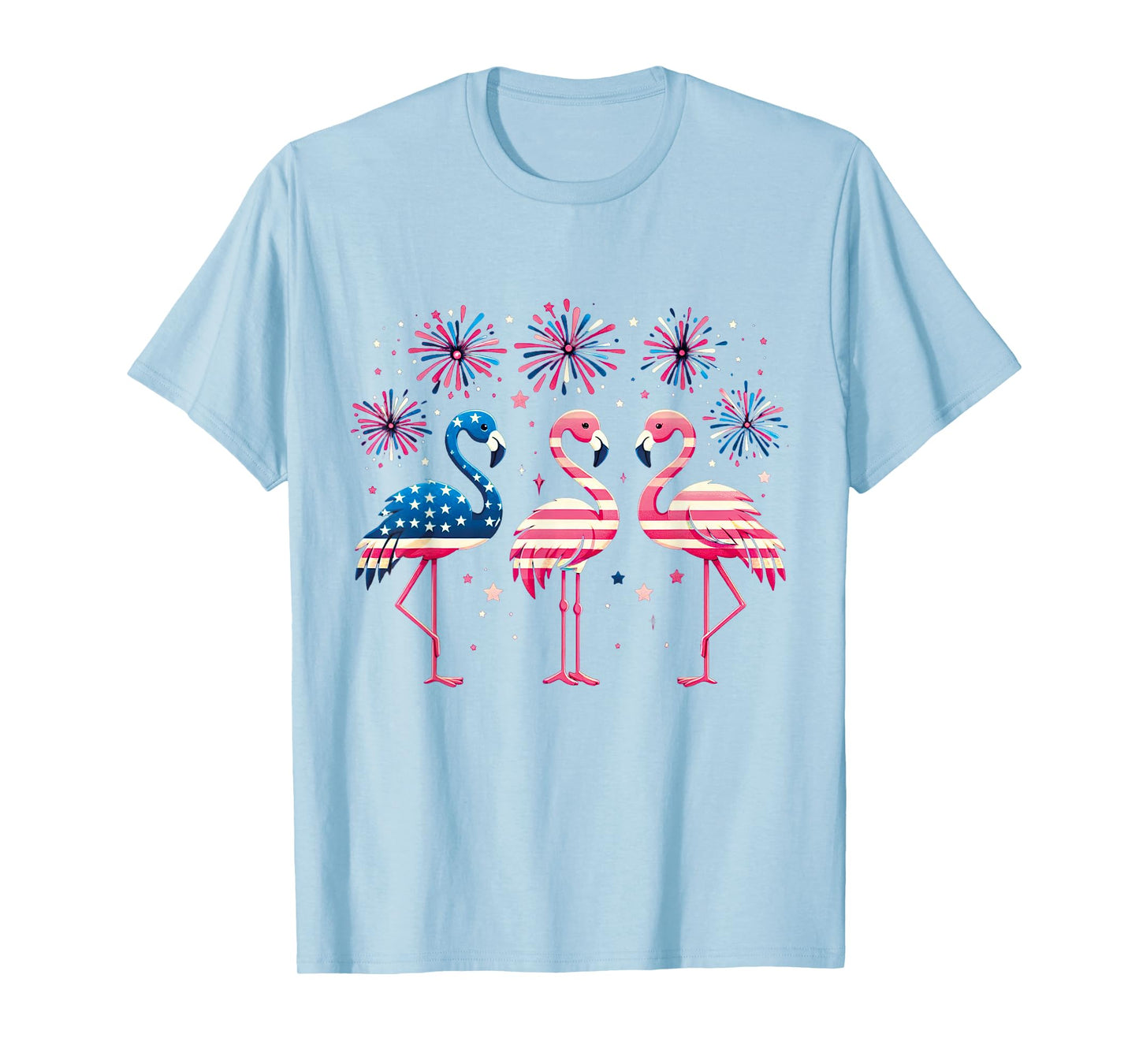 Patriotic Flamingo Firework Red And White Flamingo 4th July T-Shirt for Women Kids Men