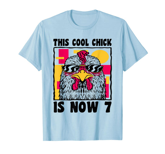 Happy 7th Birthday 7 Year Old Cool Chicken 7th Birthday T-Shirt