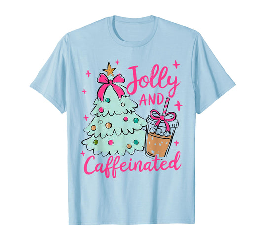 Jolly & Caffeinated Coffee Coquette Bow Xmas Tree Christmas T-Shirt