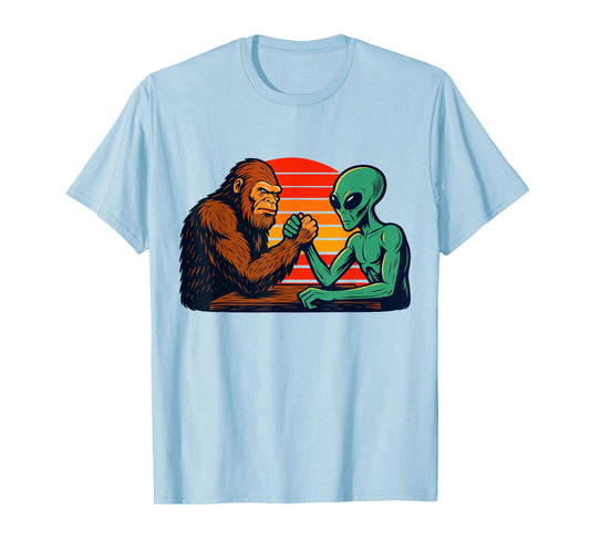 Funny Arm Wrestling Bigfoot Alien T-Shirt