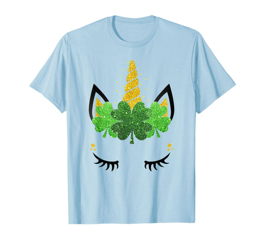 Unicorn Face St Patrick's Day Girls Kids Women T-Shirt