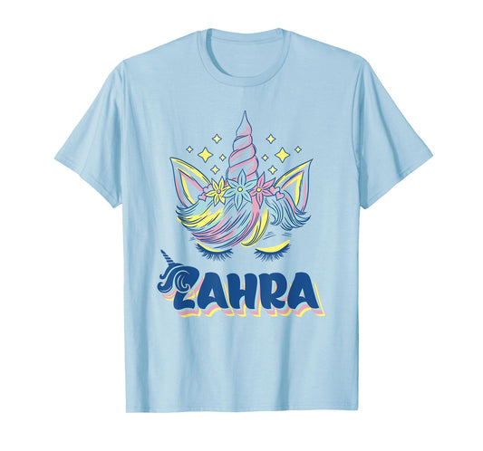 Zahra personalized custom name Rainbow Unicorn crown T-Shirt