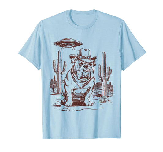Bulldog UFO Western Vintage Alien 90s Retro Cowboy T-Shirt