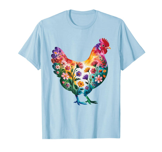 Floral Chicken Art Graphic Farm Chicken Lover Flower Farmer T-Shirt