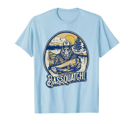 Giant Step Design Co. Bassquatch! Bass Fisherman Sasquatch Funny Bigfoot Fishing T-Shirt