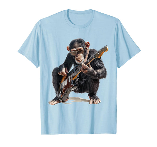 chimpanzee dressed as guitarist with guitar monkey rocker T-Shirt