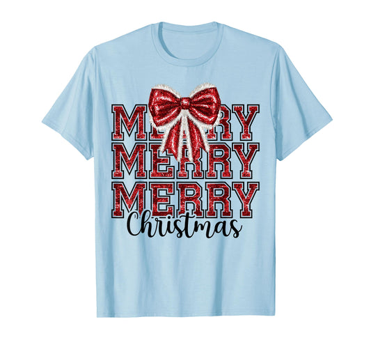 Coquette Bow Santa Claus Merry Christmas Women Xmas Pajamas T-Shirt