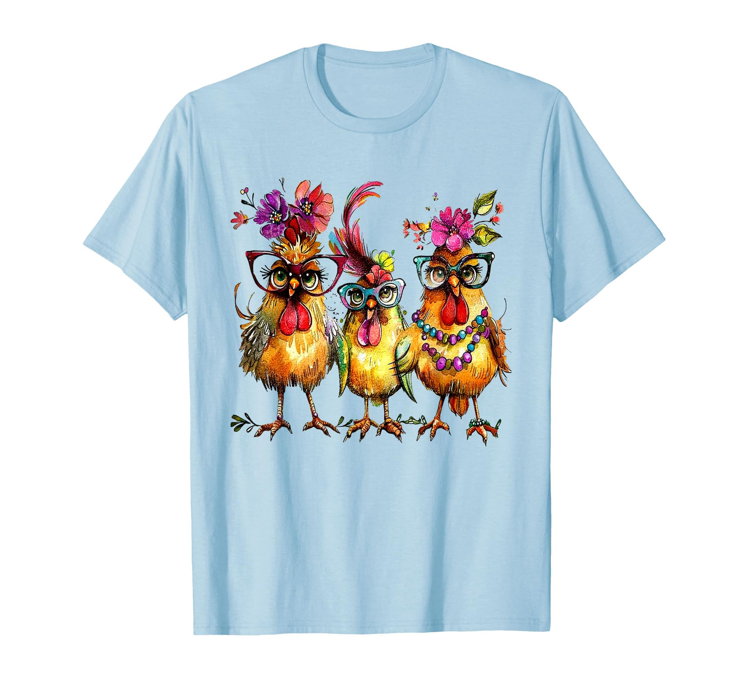 PeachBruh Funny Trio Of Chickens Whimsical Hawaii Beach Art T-Shirt