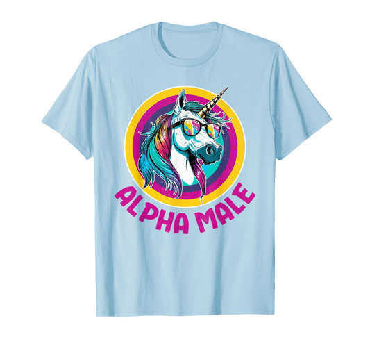 Alpha Male Rainbow Unicorn Funny Ironic Rude Humor Retro T-Shirt