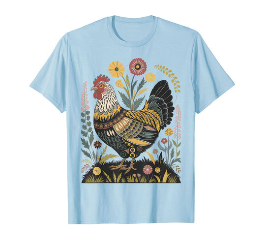 Chicken Floral Art Graphic Women Farm Chicken Lover Colorful T-Shirt