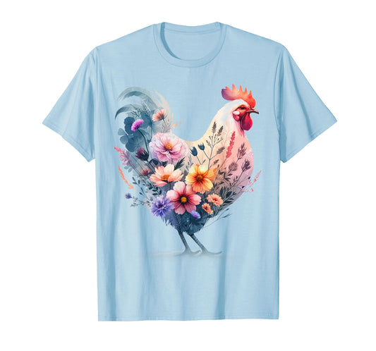 Chicken Floral Art Graphic Women Farm Chicken Lover Colorful T-Shirt