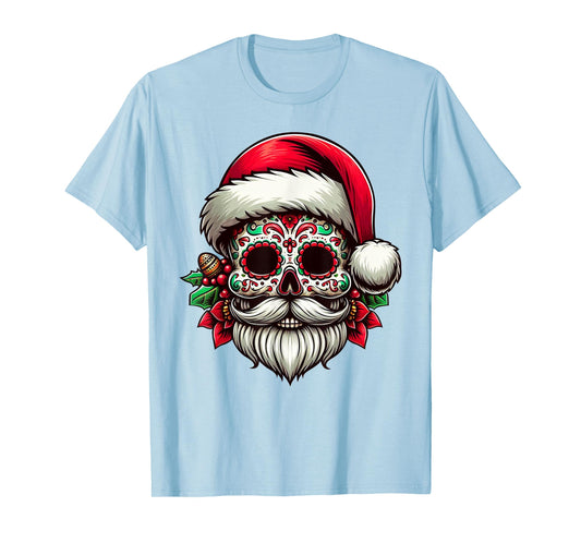 Sugar Skull Santa Mexico Calavera Xmas Dia De Los Muertos T-Shirt