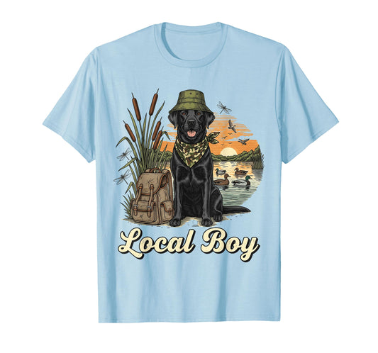 Local Boy Hunting Black Lab Retriever Waterfowl Marsh Sunset T-Shirt