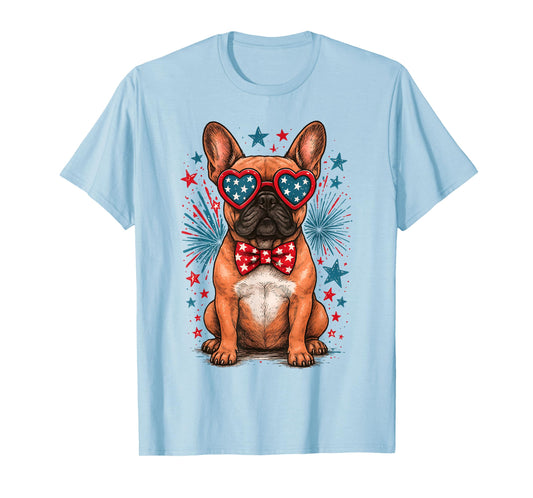 Cute French Bulldog Funny Dog USA American Flag 4th Of July Men Women Kids T-Shirt